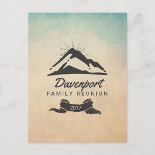 Mountain Illustration with Sun Rays Family Reunion Postcard