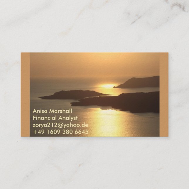 Mountain Island Sunset-Santorini Business Card (Front)