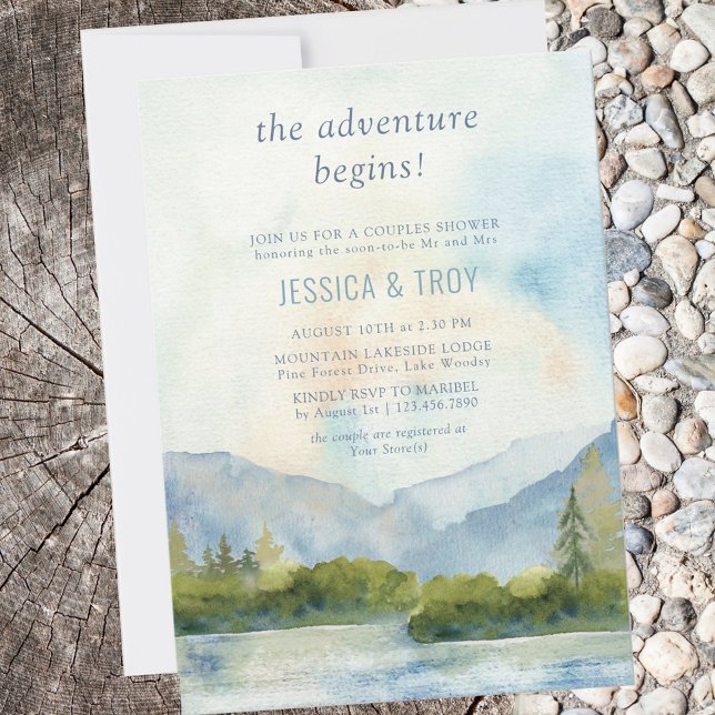 Mountain Lake Adventure Begins Couples Shower Invitation (Creator Uploaded)