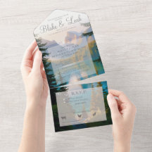 Mountain Lake All in One Wedding Invitation RSVP