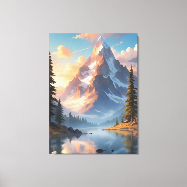 Mountain Lake and Forest Nature Landscape Art Canvas Print (Front)