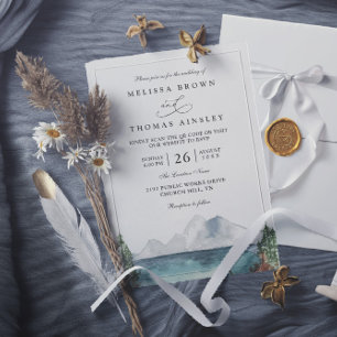 Mountain Lake Boho Adventure QR Code Wedding Invitation