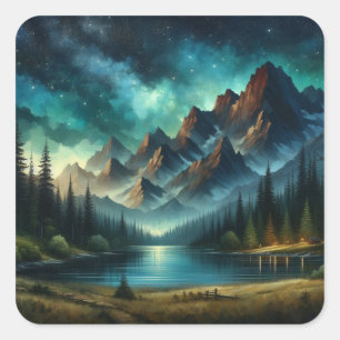 Mountain Lake/cabin under the stars Square Sticker