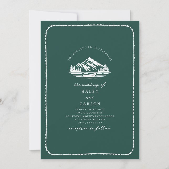 Mountain Lake Canoe Wedding Invitation (Front)