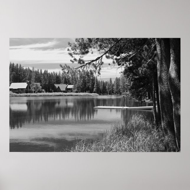 Mountain Lake, Dock, Black and White Poster (Front)