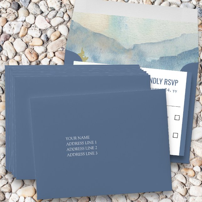 Mountain Lake Dusty Blue Wedding Addressed RSVP Envelope (RSVP envelopes with printed address ready for your guests to return to you)