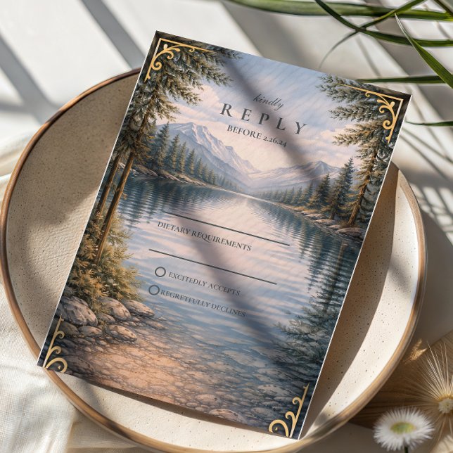 Mountain Lake Forest Reflection Wedding RSVP Card (Creator Uploaded)