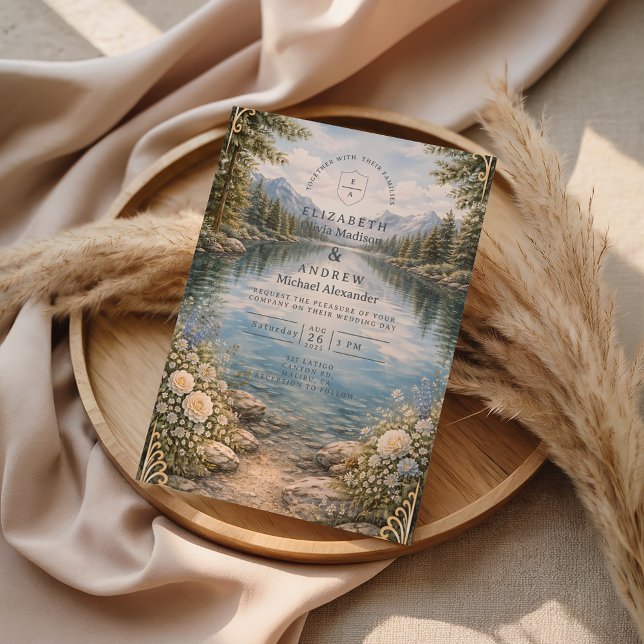 Mountain Lake Forest Wildflower Wedding Invitation (Creator Uploaded)