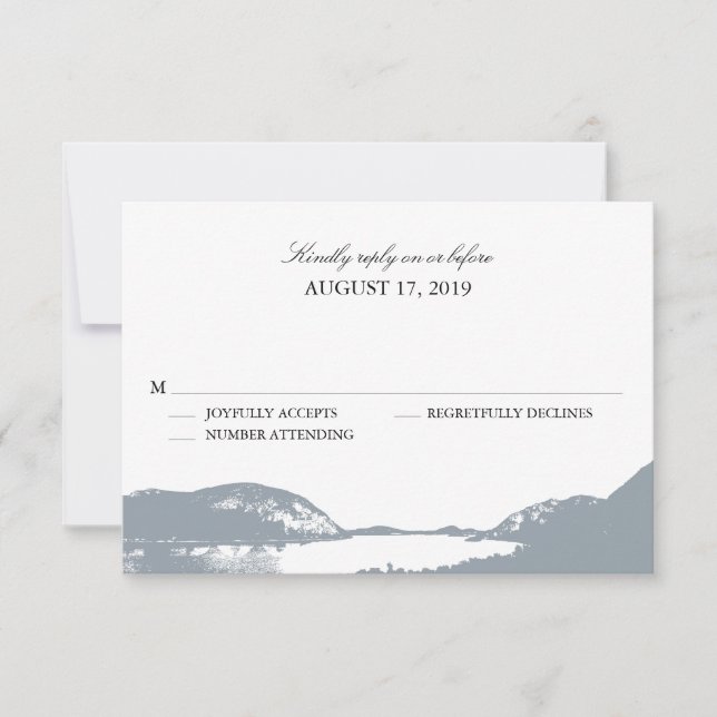 Mountain Lake Grey | Wedding RSVP Card (Front)