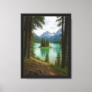 Mountain Lake Island Nature Canvas Wall Print