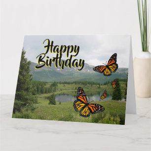Mountain Lake Monarch Butterflies Birthday Card