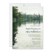 Mountain Lake reflection rustic wedding invitation