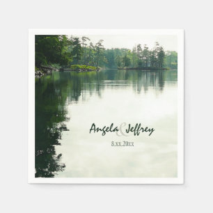 Mountain lake reflection rustic wedding napkin