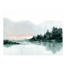 Mountain Lake Reflection Watercolor