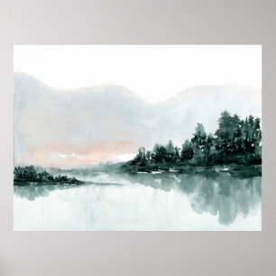 Mountain Lake Reflection Watercolor Poster