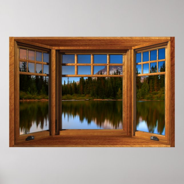 Mountain Lake Reflections Fake Window Illusion Poster (Front)