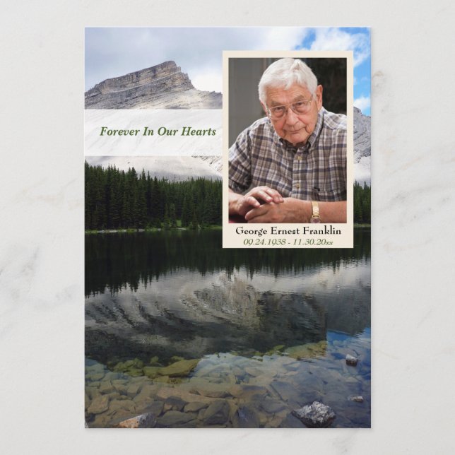 Mountain Lake Scene Memorial Card with Photo (Front)