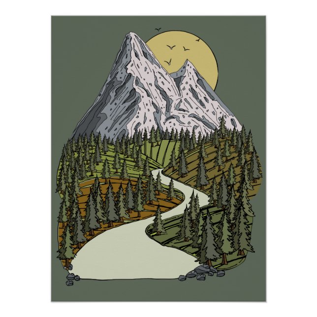 Mountain Lake Serenity: Sunset Adventure Awaits Poster (Front)