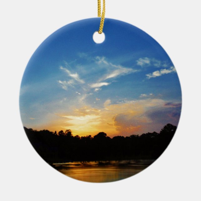 Mountain Lake Sunset Ceramic Tree Decoration (Front)