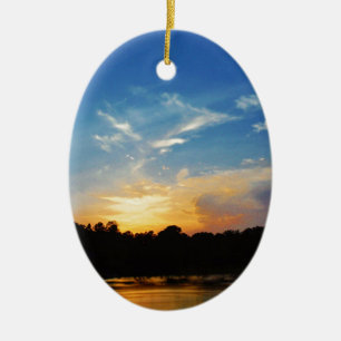 Mountain Lake Sunset Ceramic Tree Decoration