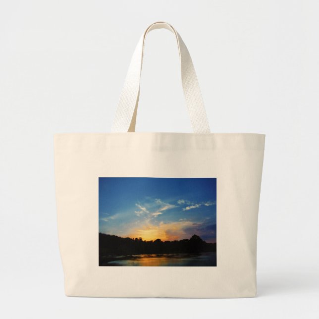 Mountain Lake Sunset Large Tote Bag (Front)