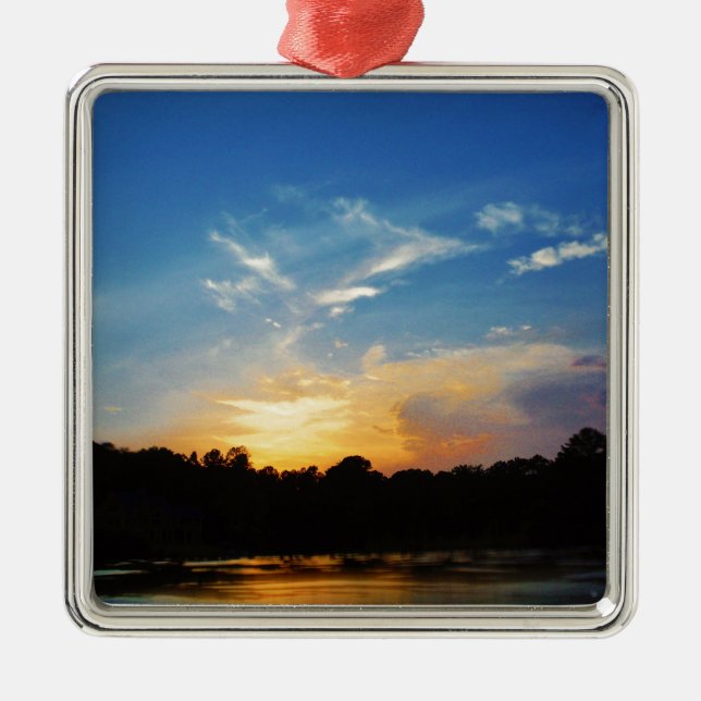 Mountain Lake Sunset Metal Tree Decoration (Front)