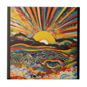 Mountain Lake Sunset Retreat Tile