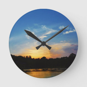 Mountain Lake Sunset Round Clock
