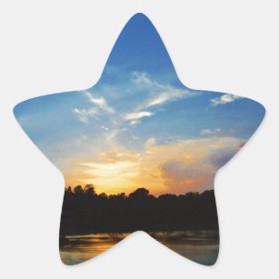 Mountain Lake Sunset Star Sticker