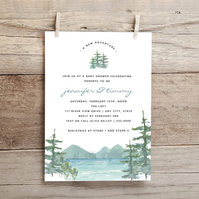 Mountain Lake Theme Watercolor Baby Shower Invitation (Creator Uploaded)