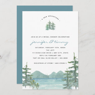 Mountain Lake Theme Watercolor Bridal Shower Invitation