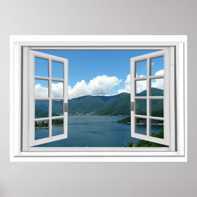 Mountain Lake View Trompe l'oeil Fake Window Poster (Front)