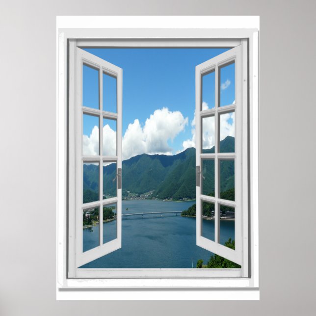 Mountain Lake View Trompe l'oeil Fake Window Poster (Front)