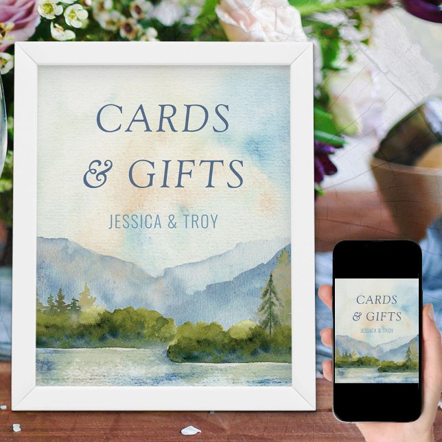 Mountain Lake Watercolor Dusty Blue Cards & Gifts Poster (Creator Uploaded)