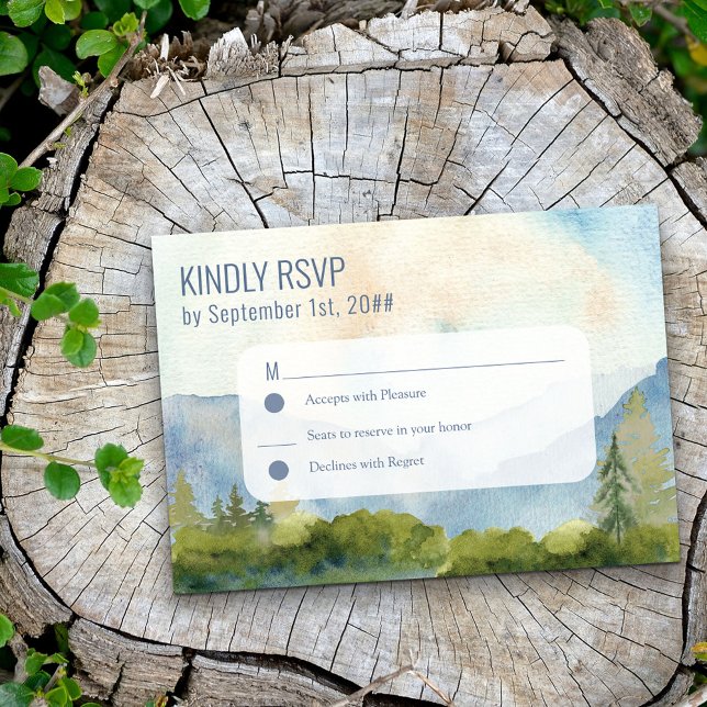 Mountain Lake Watercolor Dusty Blue Simple RSVP Card (Creator Uploaded)