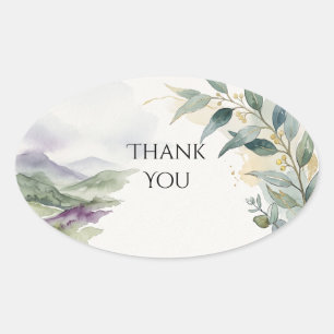 Mountain Lake Watercolor Thank You Sticker