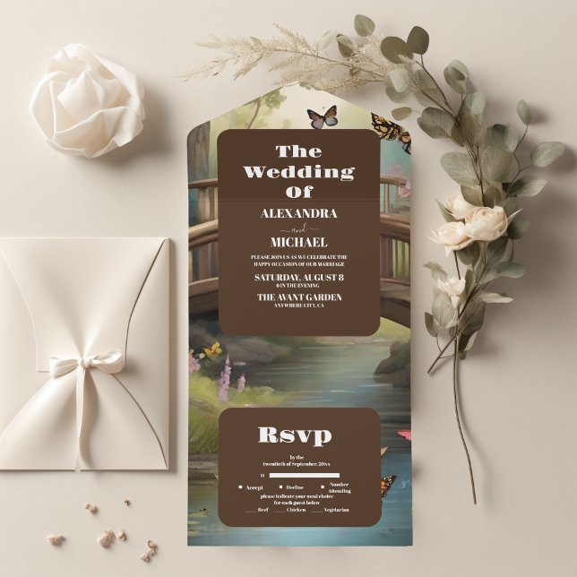 Mountain Lake Watercolor Tree Wedding All In One Invitation (Creator Uploaded)