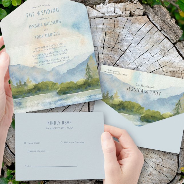 Mountain Lake Watercolor Wedding All In One Invitation (Creator Uploaded)