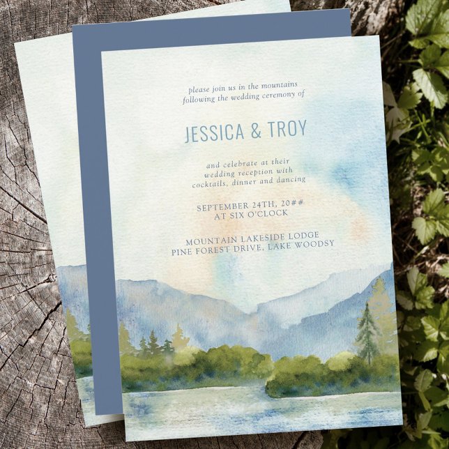 Mountain Lake Watercolor Wedding Reception Only Invitation (Creator Uploaded)