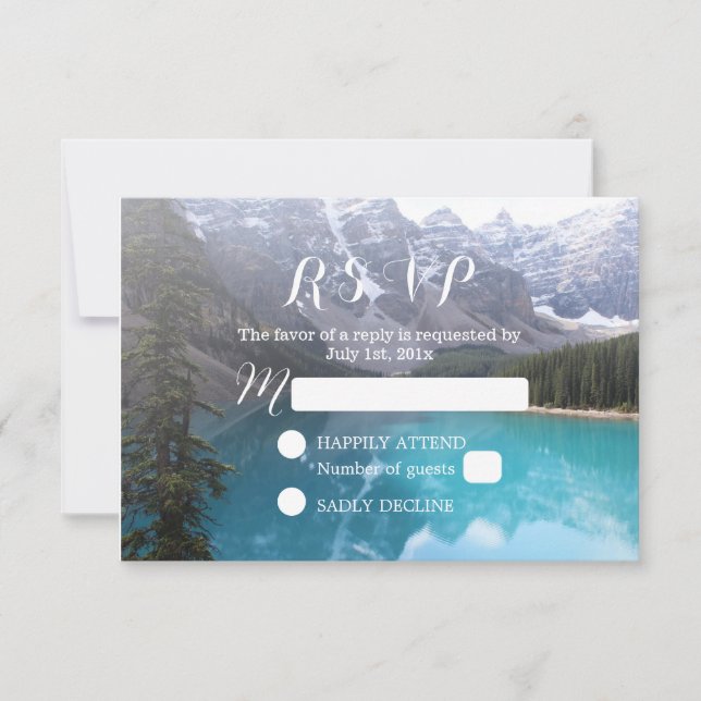 Mountain Lake Wedding Elegant RSVP Card (Front)