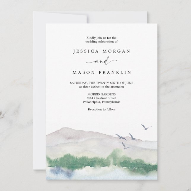 Mountain Lake Wedding Invitation (Front)