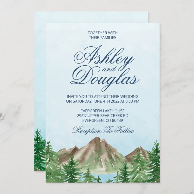 Mountain Lake Wedding Invitation (Front/Back)
