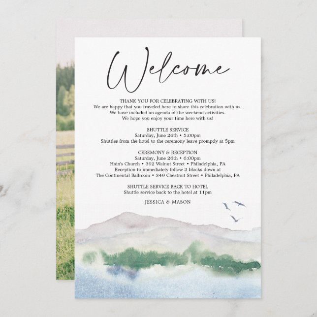 Mountain Lake Wedding Welcome Itinerary Letter Programme (Front/Back)