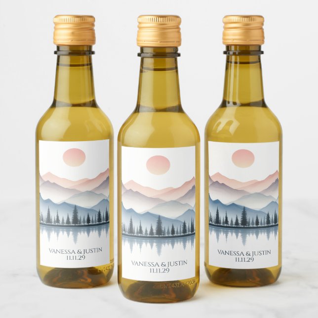 Mountain Lake Wedding Wine Label (Bottles)