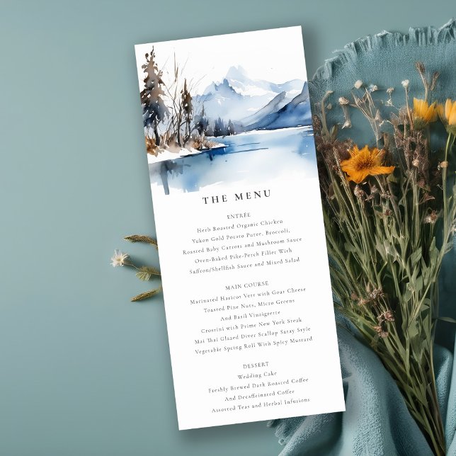 Mountain Lake Winter Landscape Wedding Menu Invitation (Creator Uploaded)