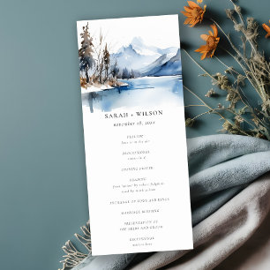 Mountain Lake Winter Landscape Wedding Program Invitation