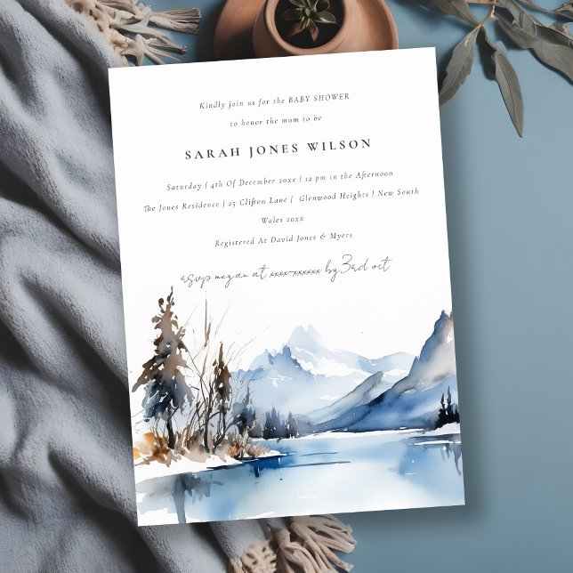 Mountain Lake Winter Snow Landscape Baby Shower Invitation (Creator Uploaded)