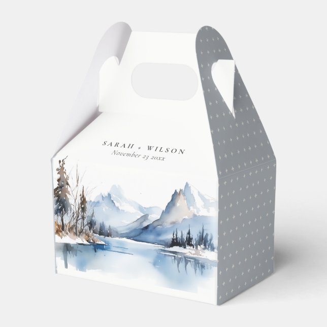 Mountain Lake Winter Snow Landscape Wedding Favour Box (Front Side)