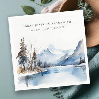 Mountain Lake Winter Snow Landscape Wedding Napkin