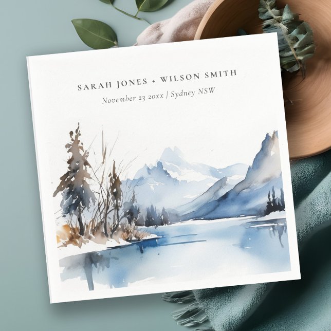 Mountain Lake Winter Snow Landscape Wedding Napkin (Creator Uploaded)